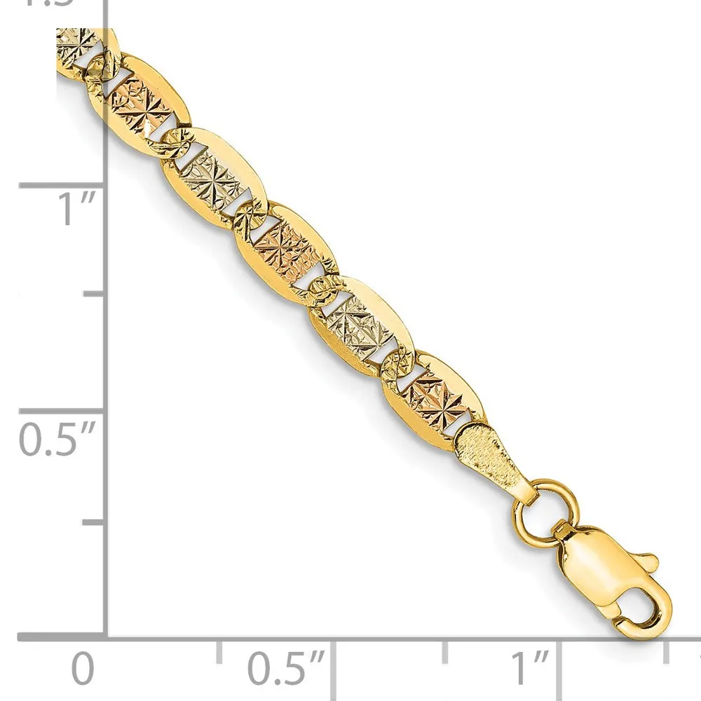 14K 8 inch 3.8mm Tri-color Pav� Valentino with Lobster Clasp Bracelet