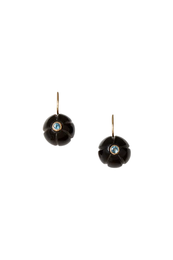 14K Black Horn Pumpkin Earrings with Blue Topaz