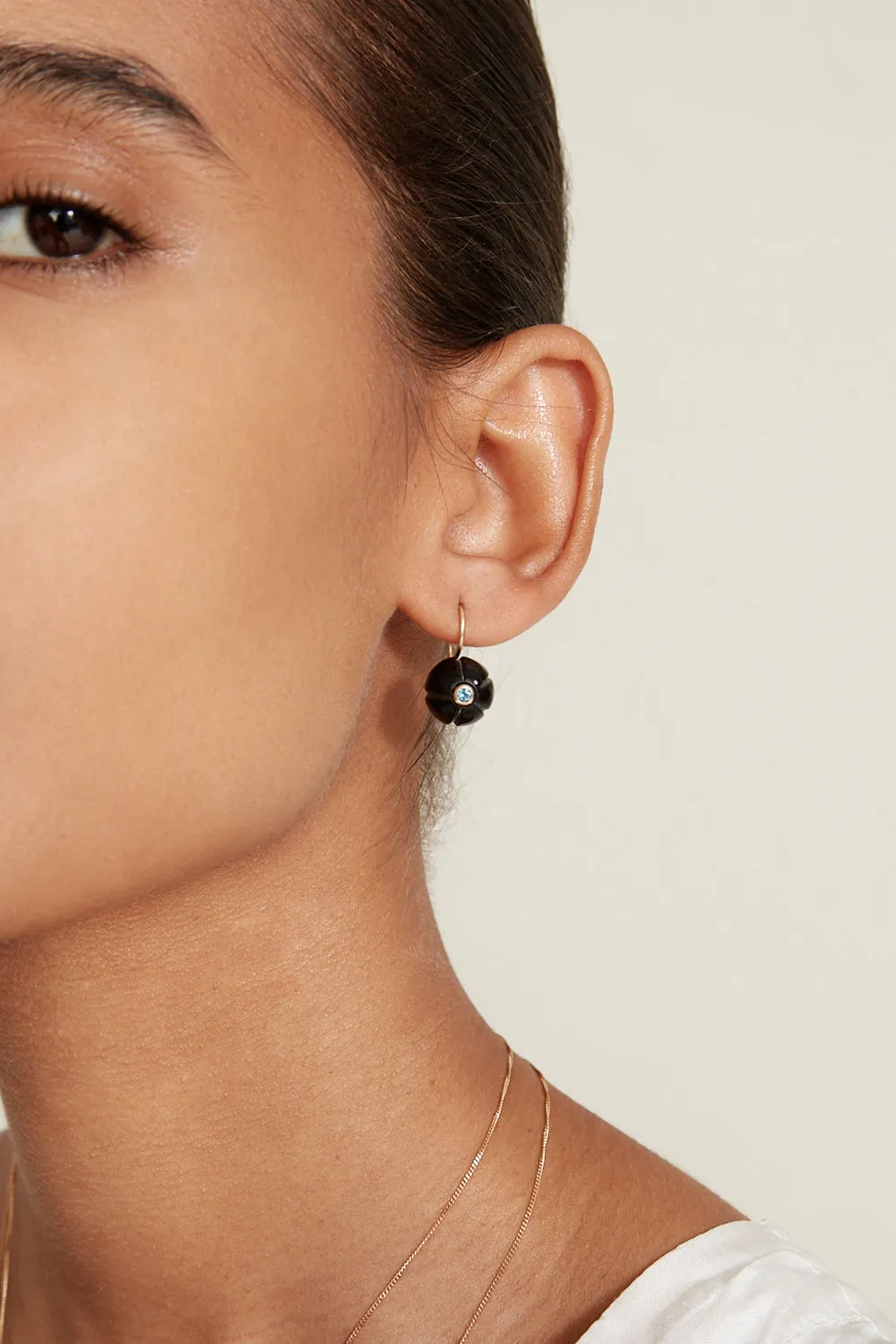 14K Black Horn Pumpkin Earrings with Blue Topaz