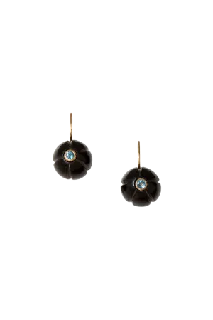 14K Black Horn Pumpkin Earrings with Blue Topaz