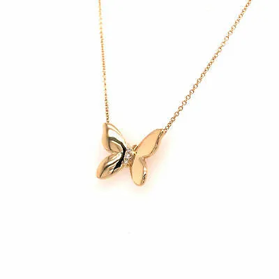14K Butterfly Diamond Pendant Yellow Gold