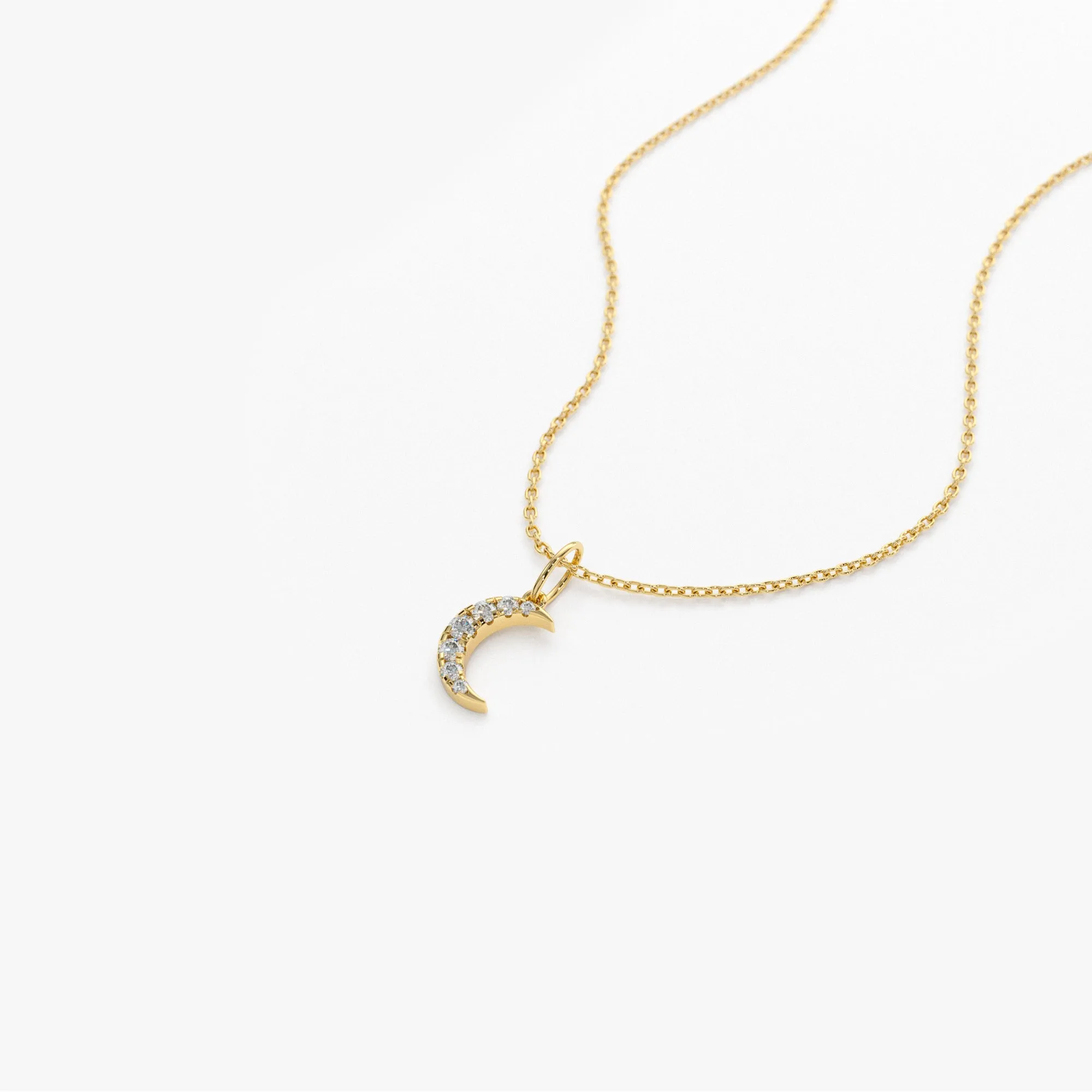 14k Dainty Crescent Moon Diamond Charm