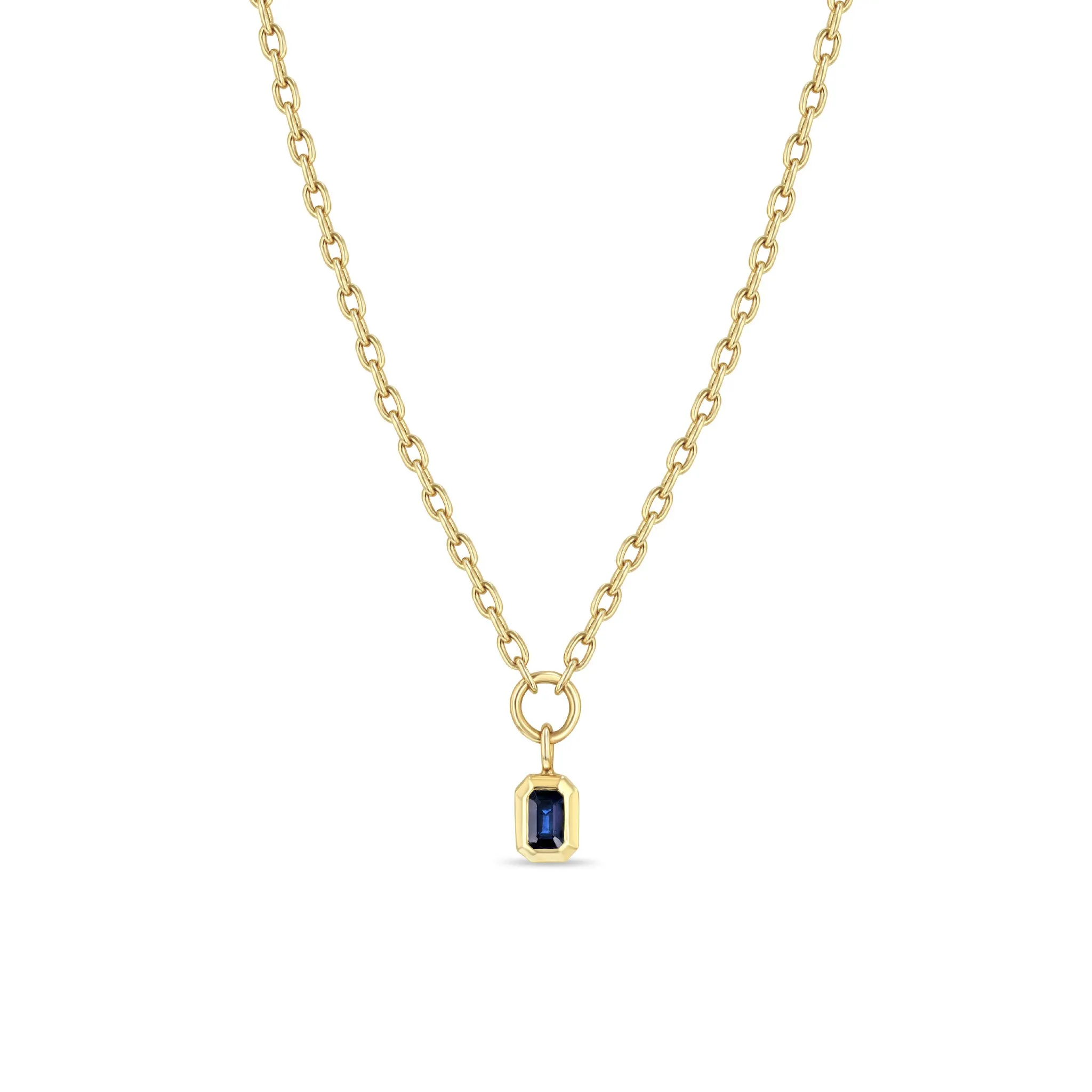 14k Emerald Cut Blue Sapphire Pendant Small Square Oval Chain Necklace