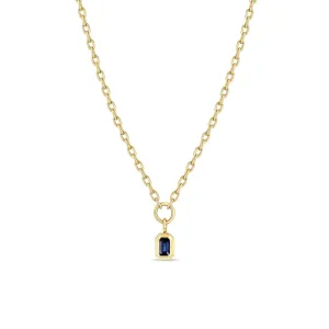 14k Emerald Cut Blue Sapphire Pendant Small Square Oval Chain Necklace