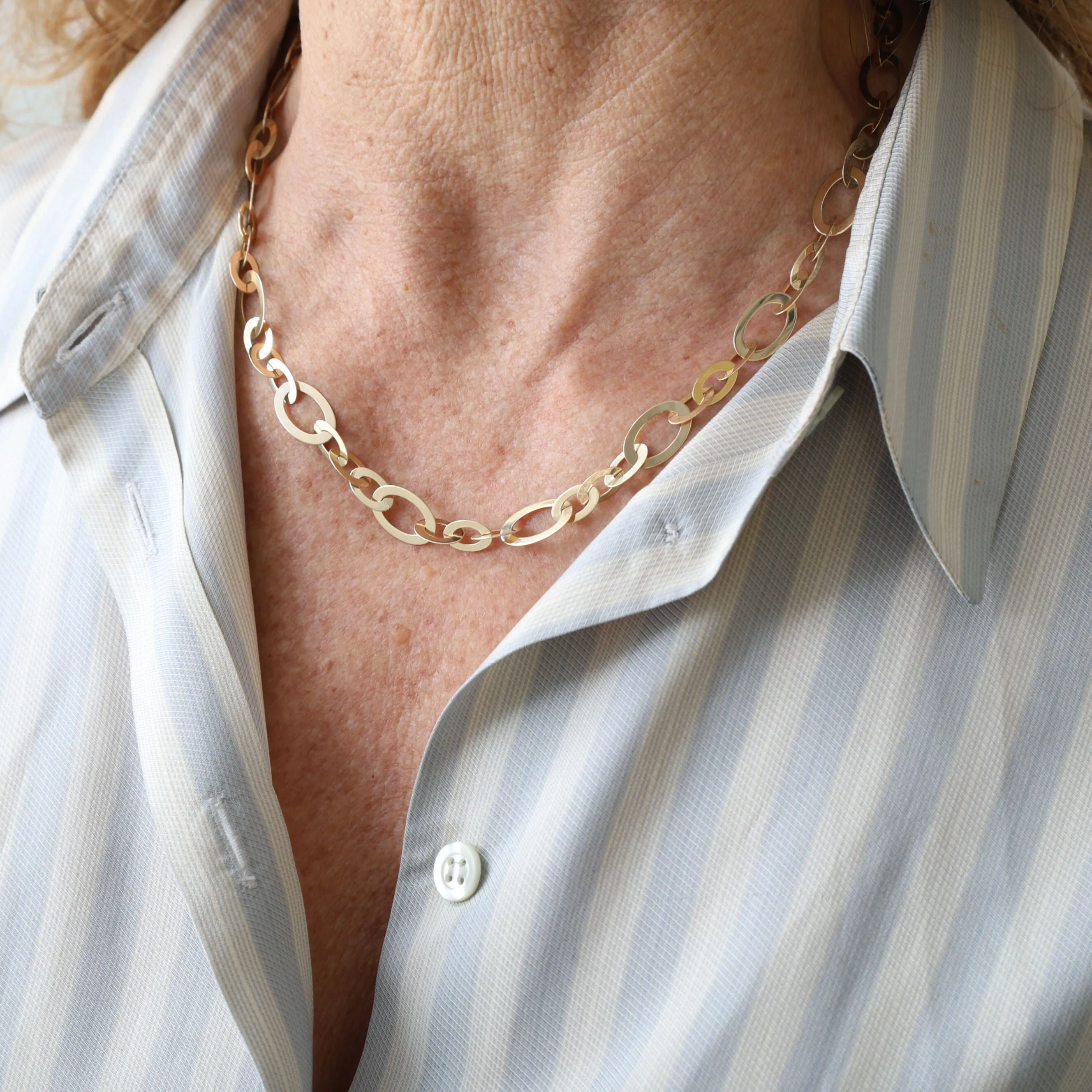 14K Gold Alternating Flat Oval Link Necklace