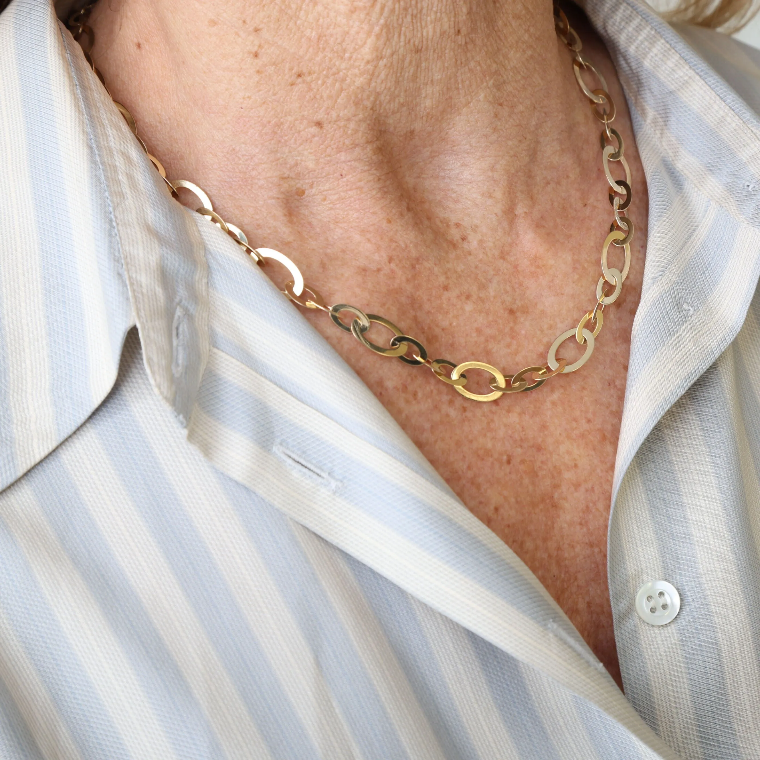 14K Gold Alternating Flat Oval Link Necklace