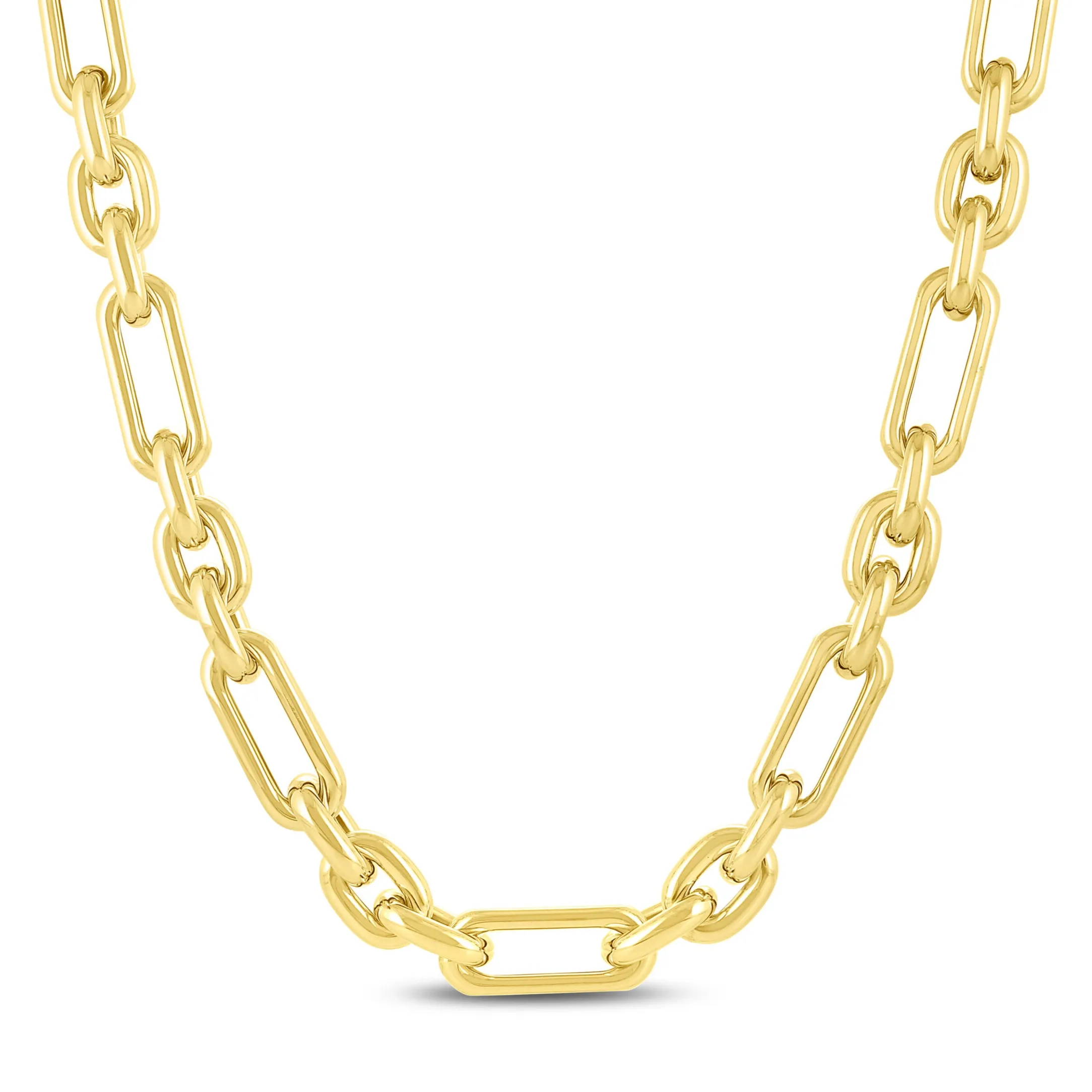 14K Gold Chunky Paperclip And Oval Link Necklace
