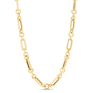 14K Gold Chunky Paperclip And Round Link Necklace
