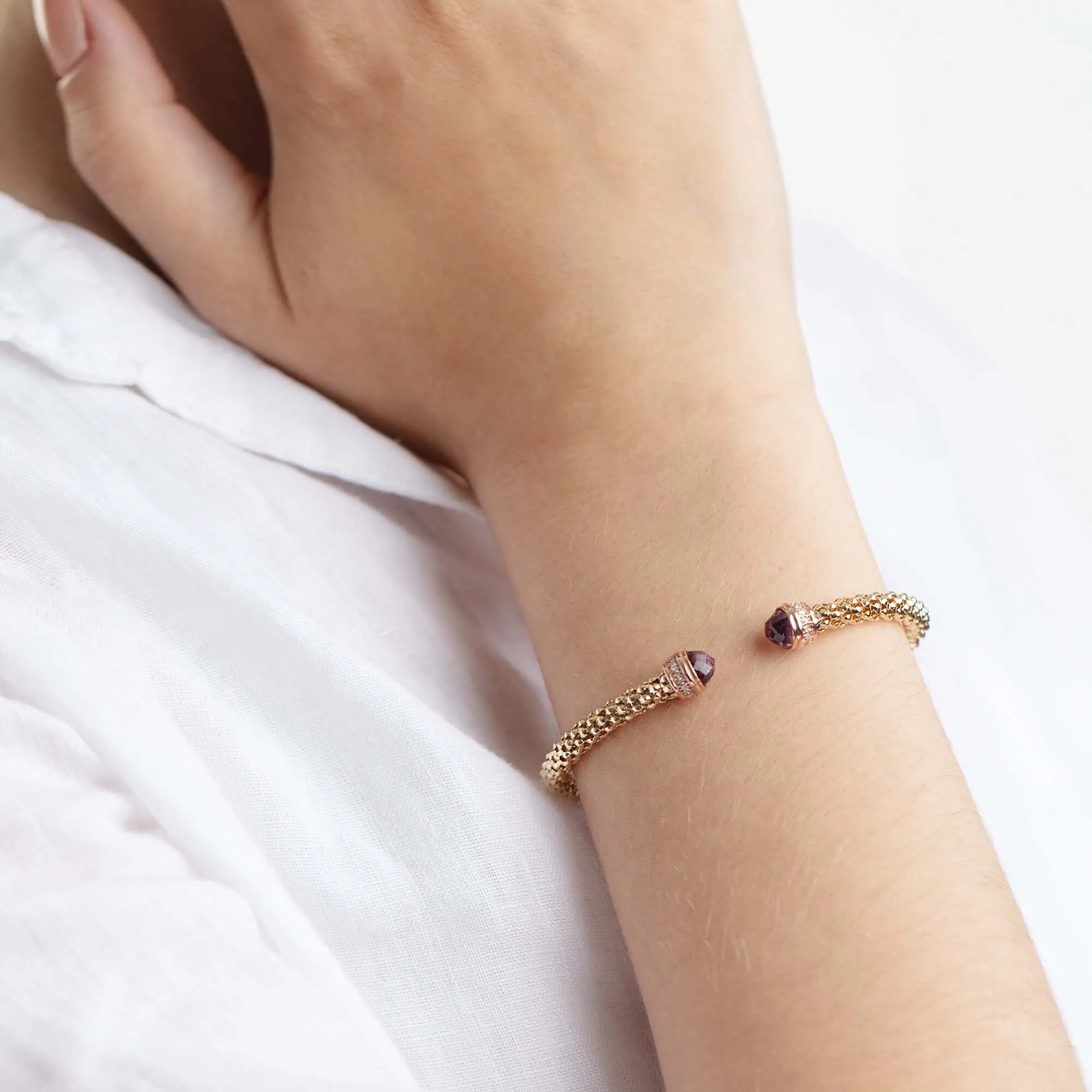 14K Gold, Diamond & Amethyst Prosecco Cuff