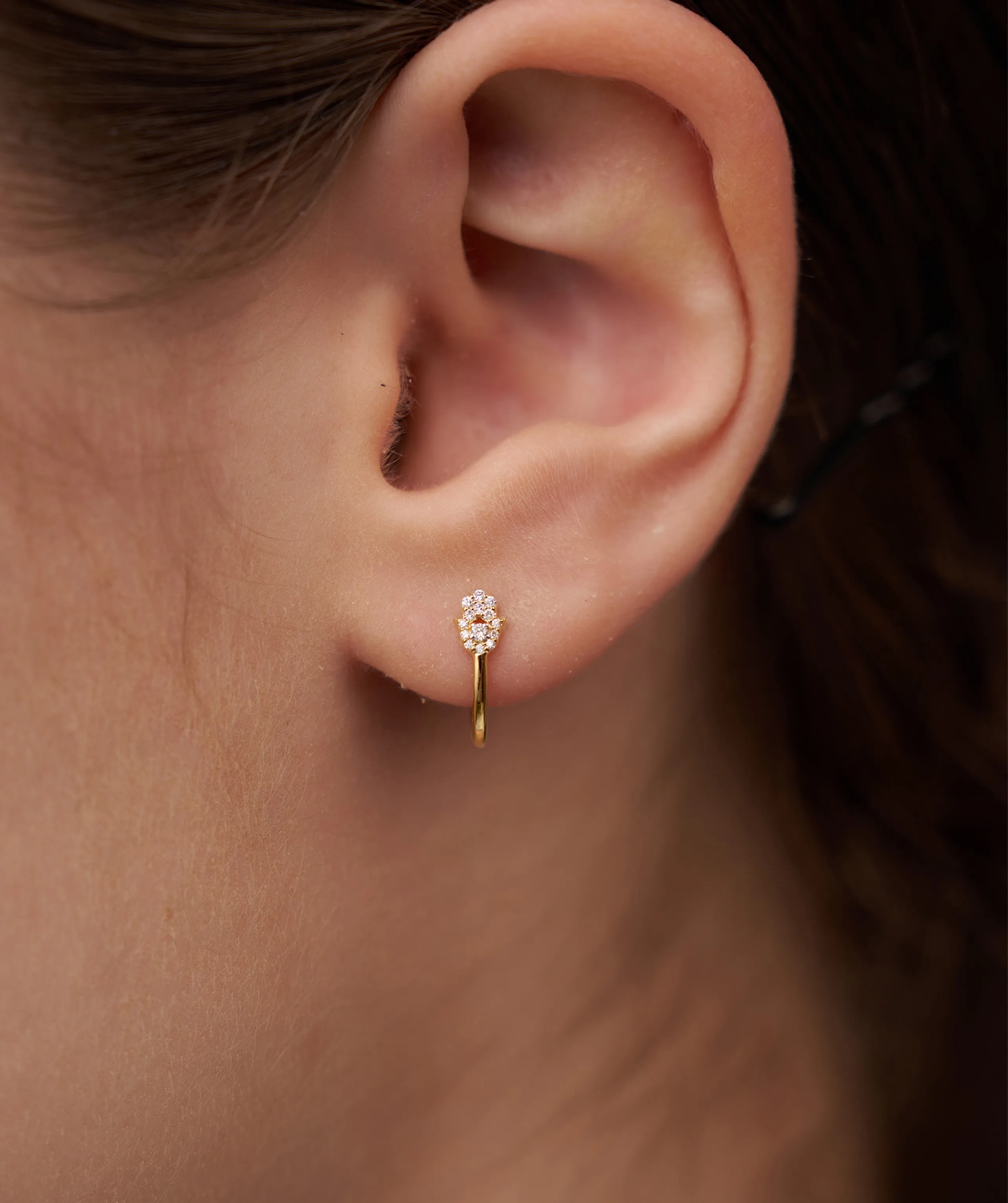 14K Gold Diamond Hamsa Huggie Earrings