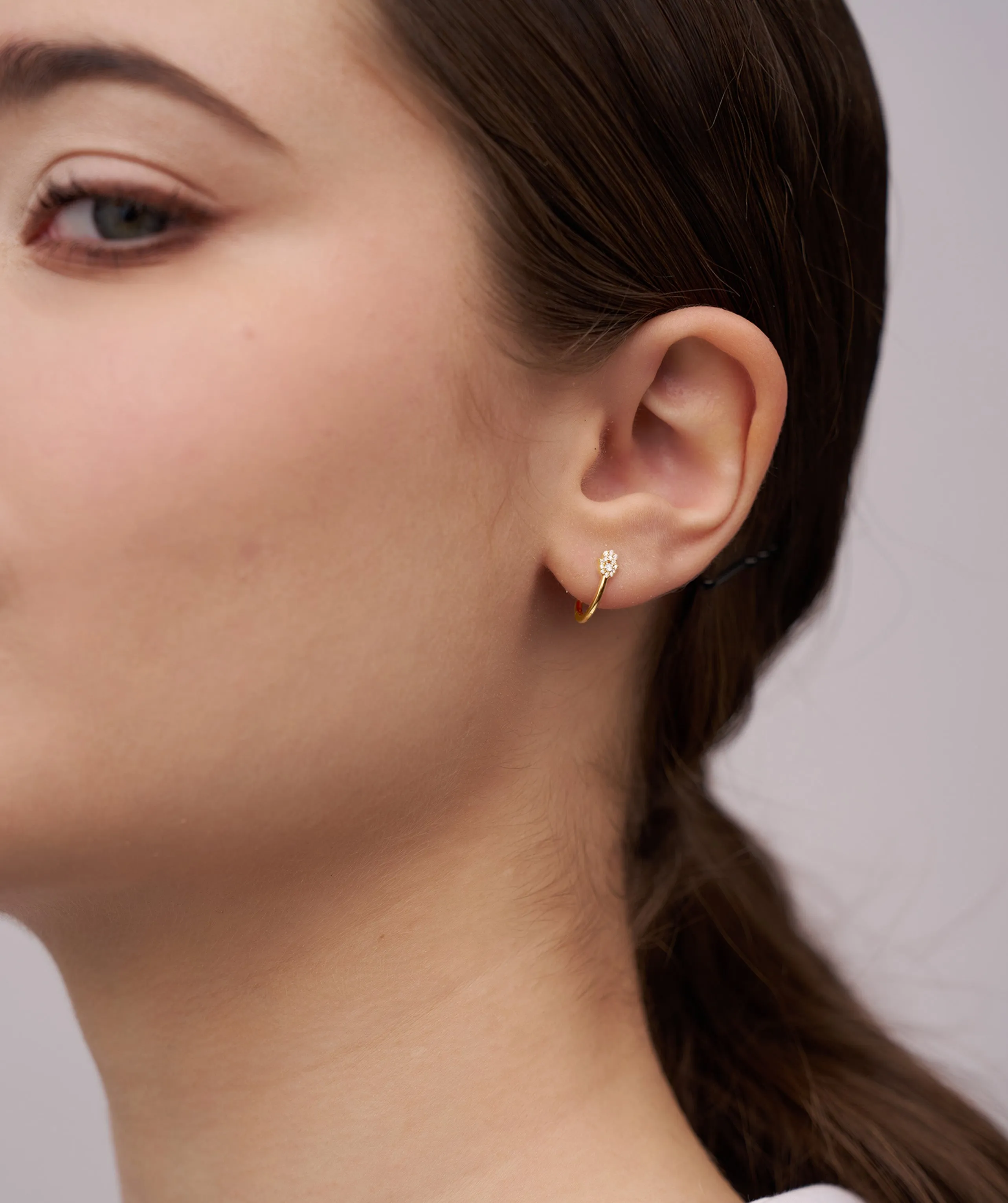14K Gold Diamond Hamsa Huggie Earrings