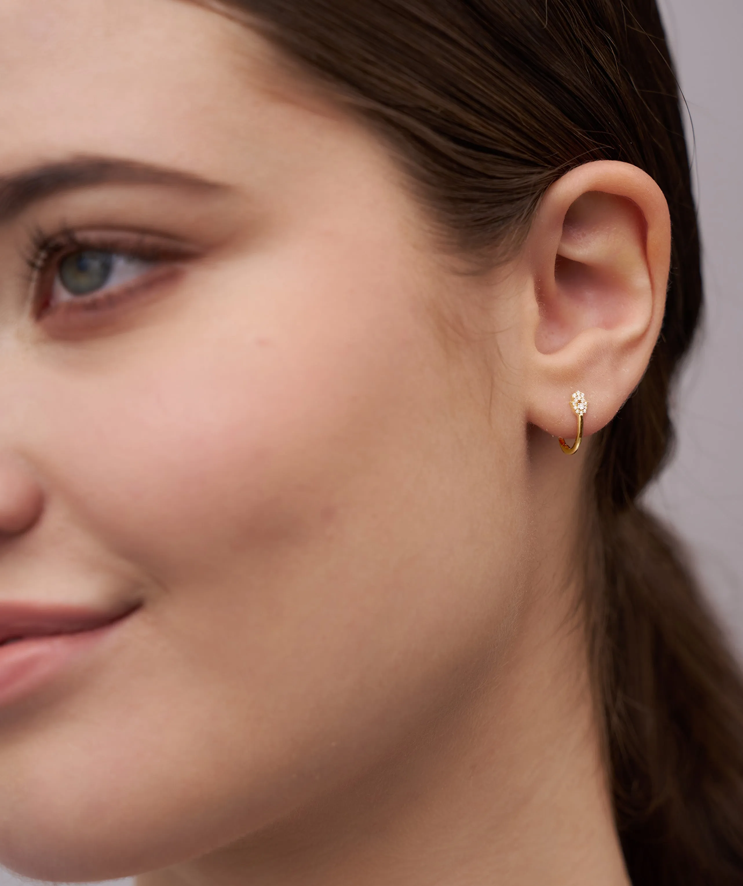 14K Gold Diamond Hamsa Huggie Earrings