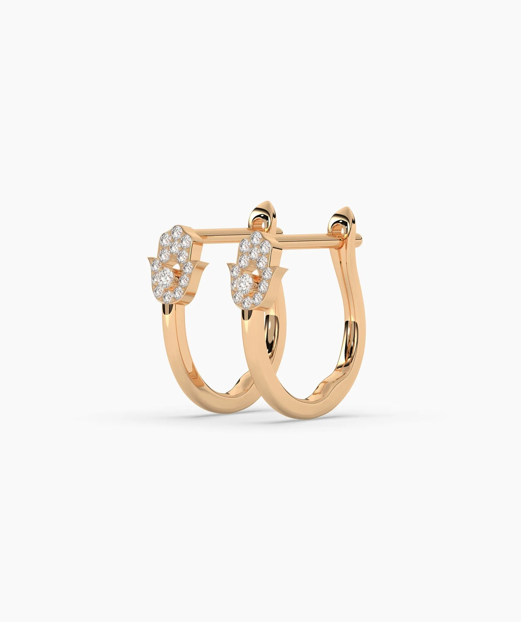 14K Gold Diamond Hamsa Huggie Earrings