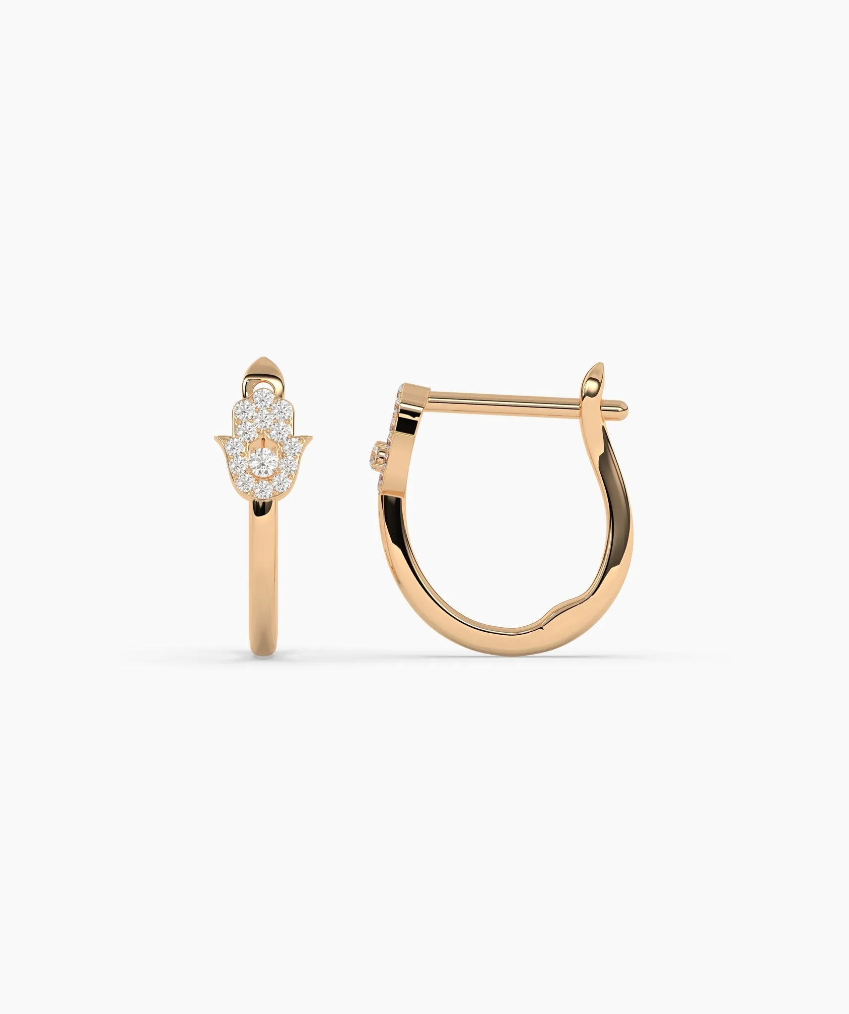 14K Gold Diamond Hamsa Huggie Earrings