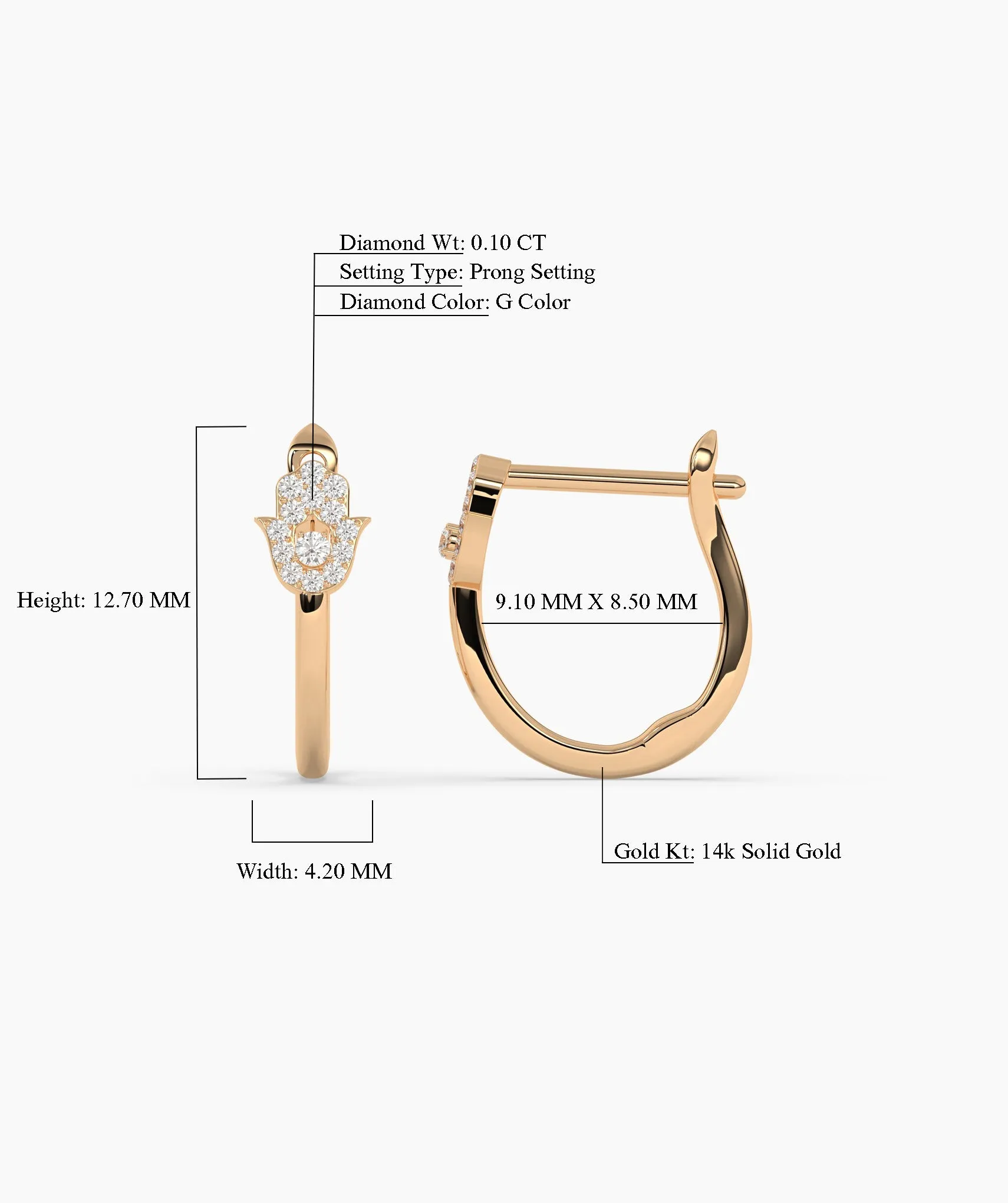 14K Gold Diamond Hamsa Huggie Earrings