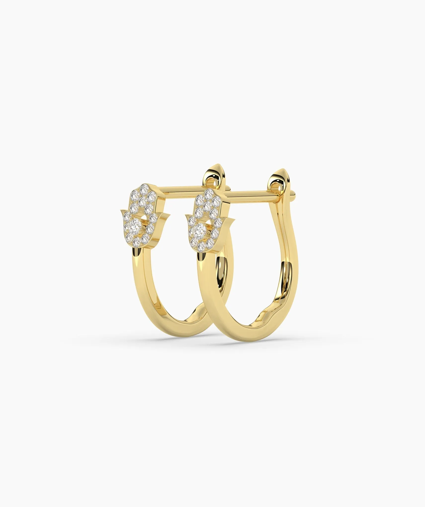 14K Gold Diamond Hamsa Huggie Earrings