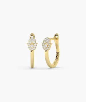 14K Gold Diamond Hamsa Huggie Earrings
