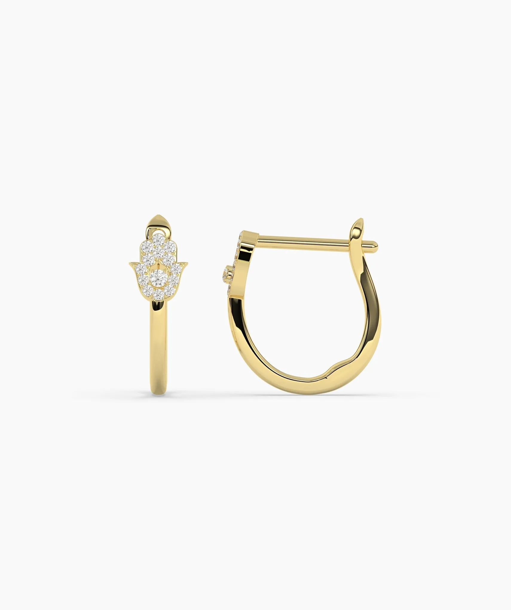 14K Gold Diamond Hamsa Huggie Earrings