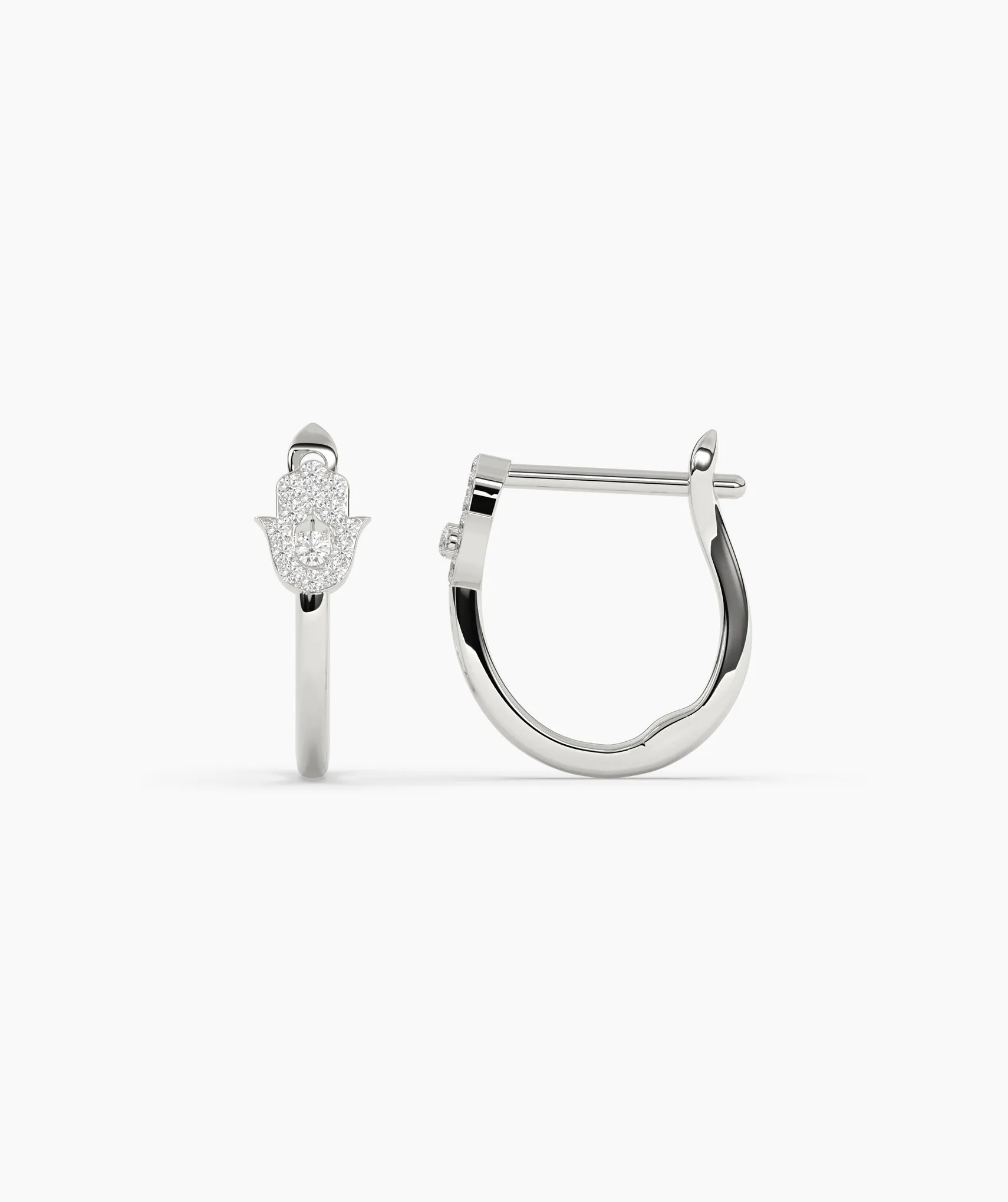 14K Gold Diamond Hamsa Huggie Earrings
