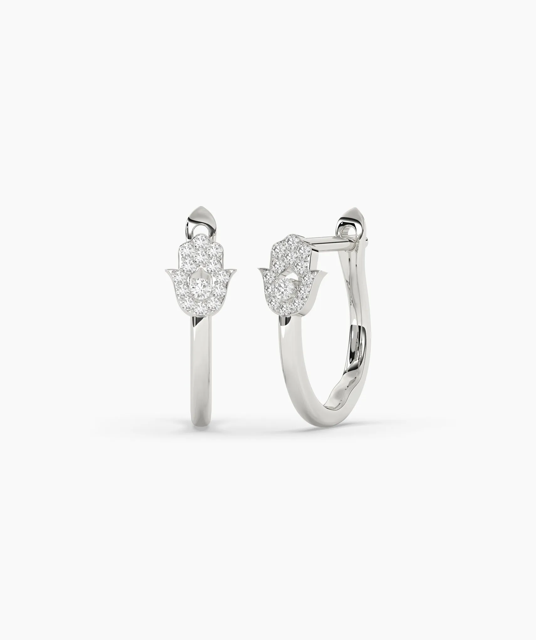 14K Gold Diamond Hamsa Huggie Earrings