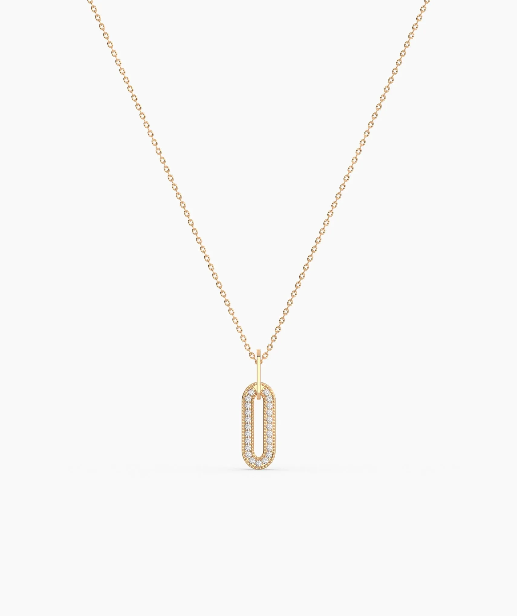 14k Gold Diamond Paperclip Pendant