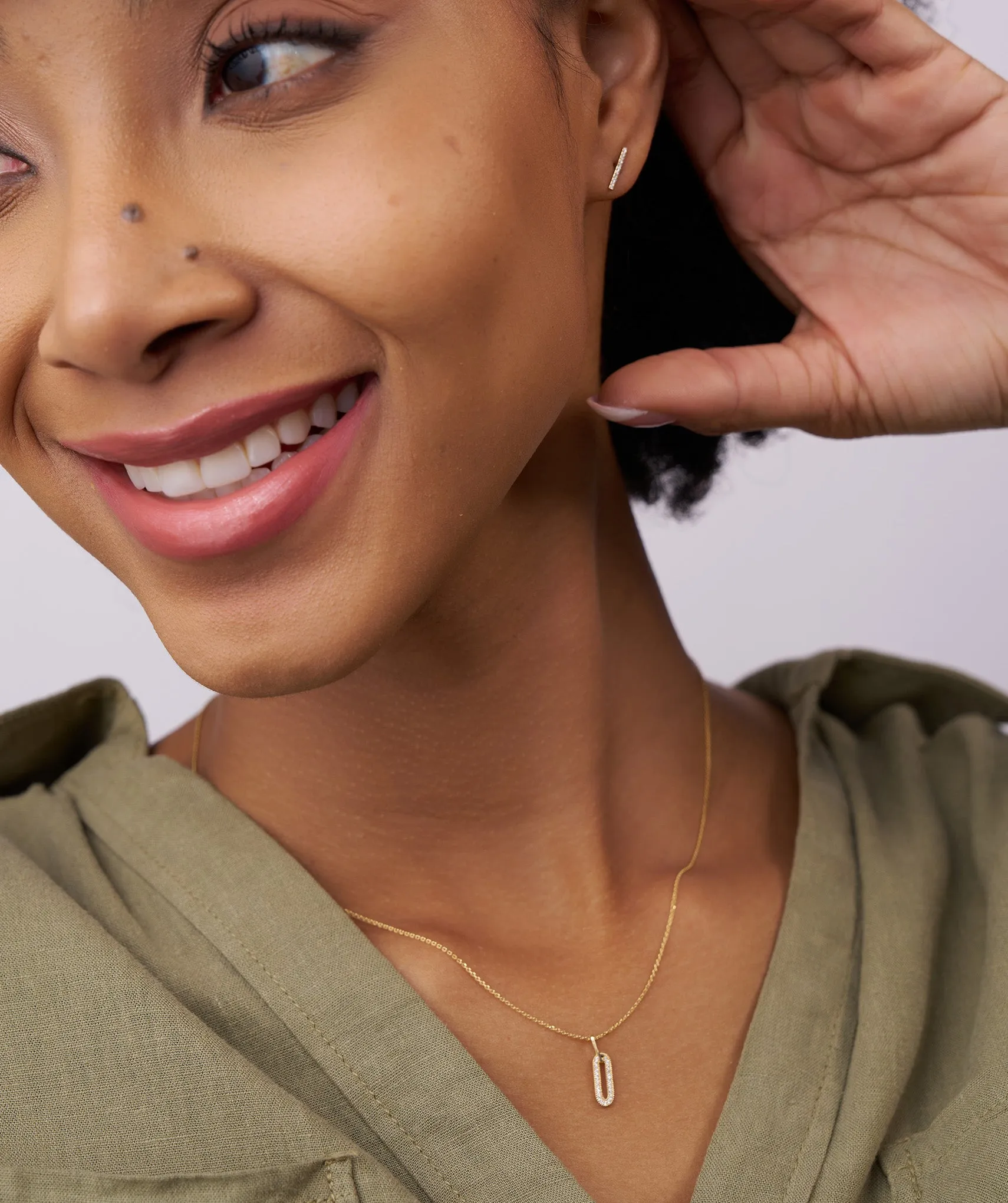 14k Gold Diamond Paperclip Pendant