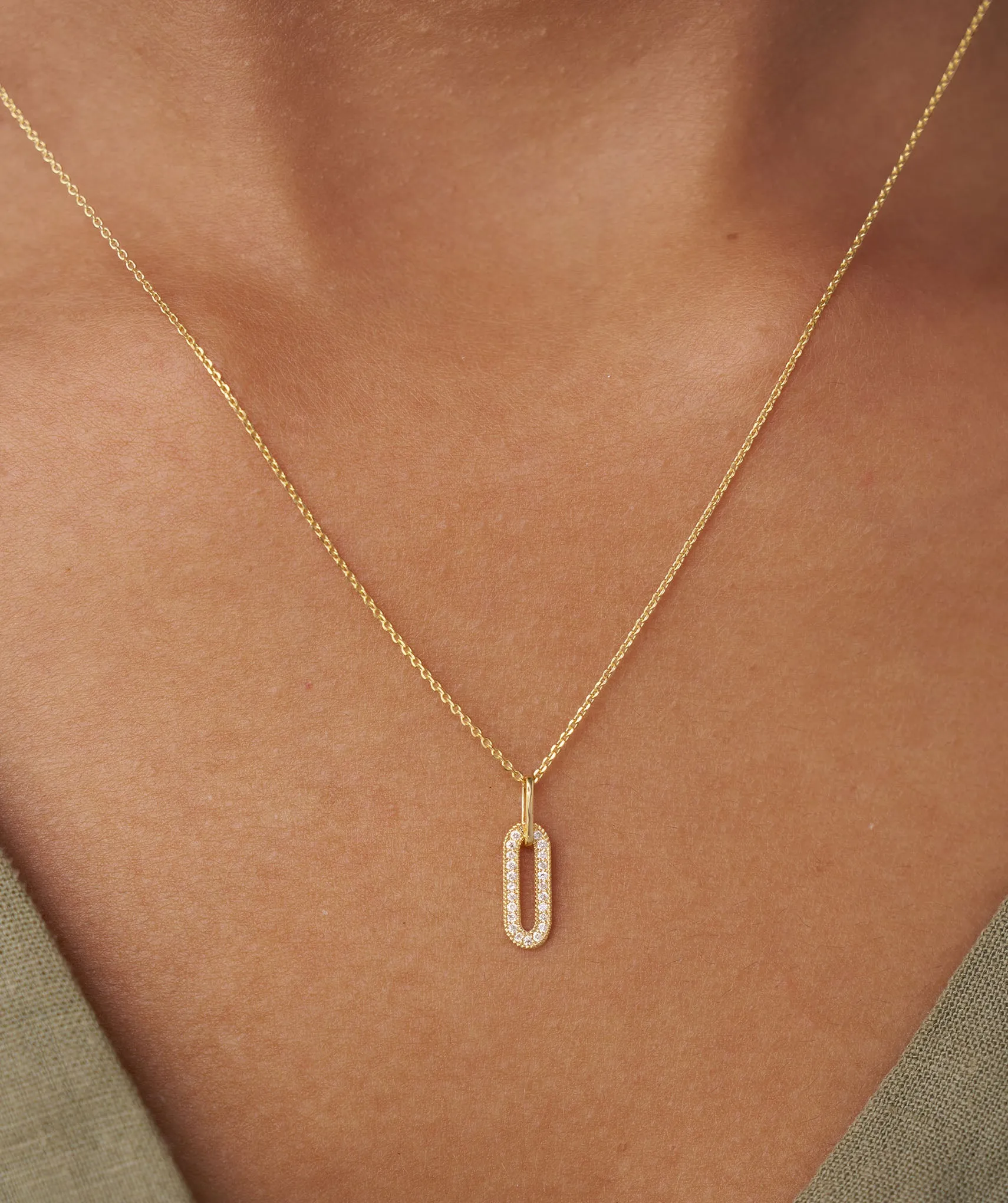 14k Gold Diamond Paperclip Pendant