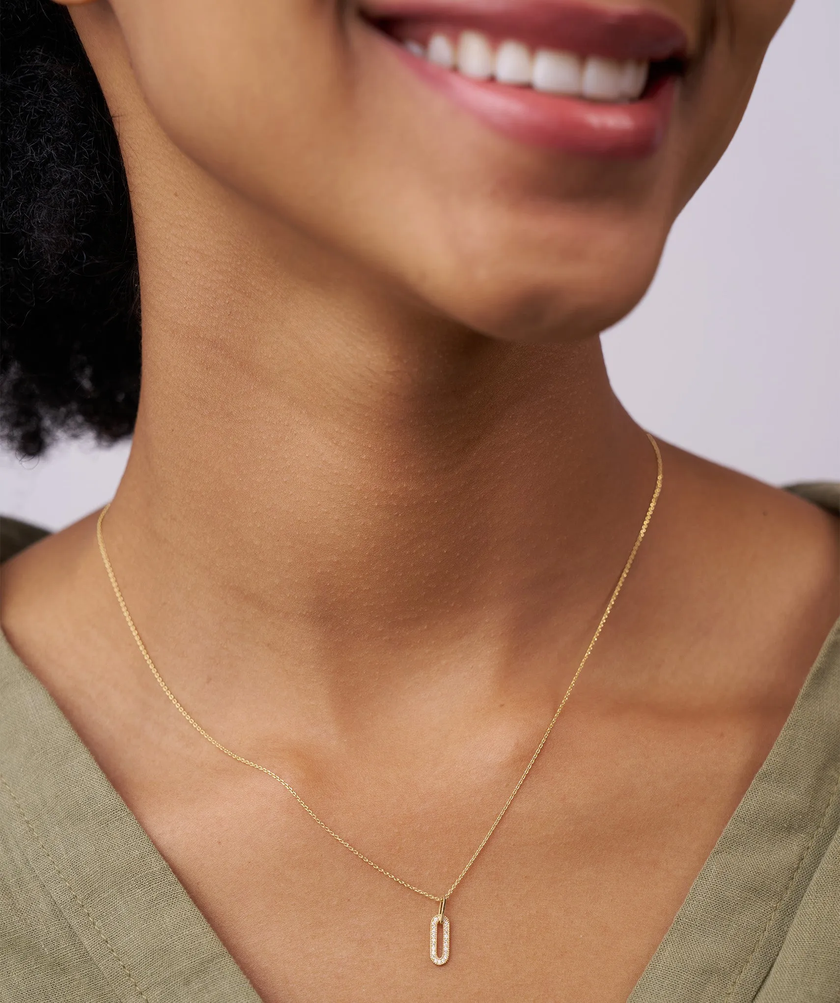 14k Gold Diamond Paperclip Pendant