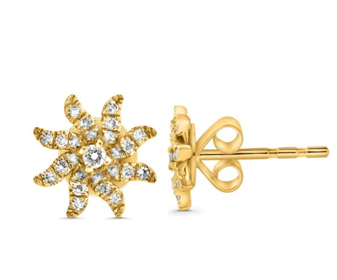14K Gold Diamond Sun Studs