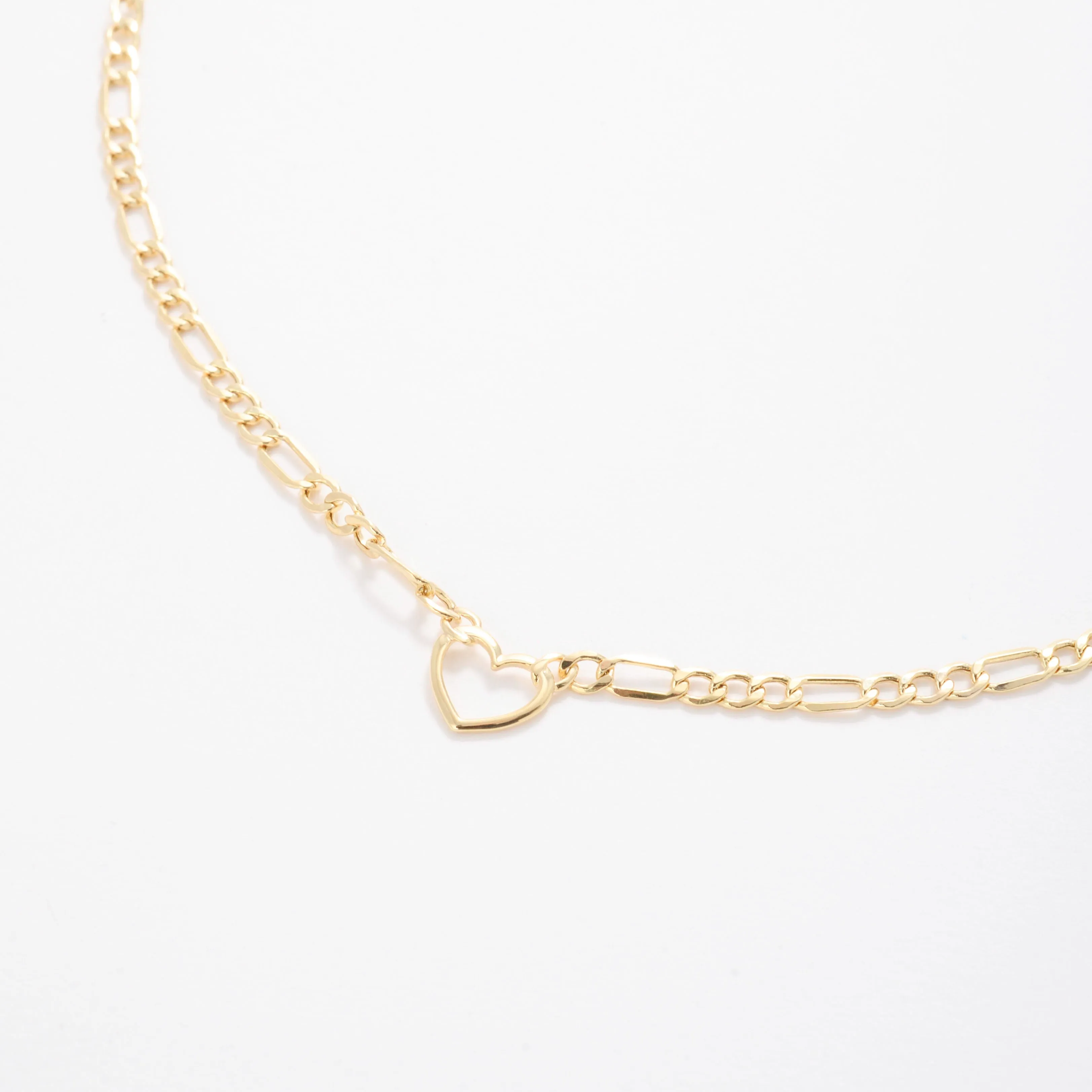 14K Gold Figaro Heart Necklace