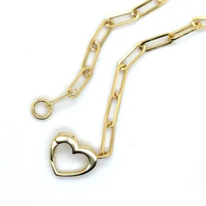 14K Gold Heart Clasp Paperclip Necklace