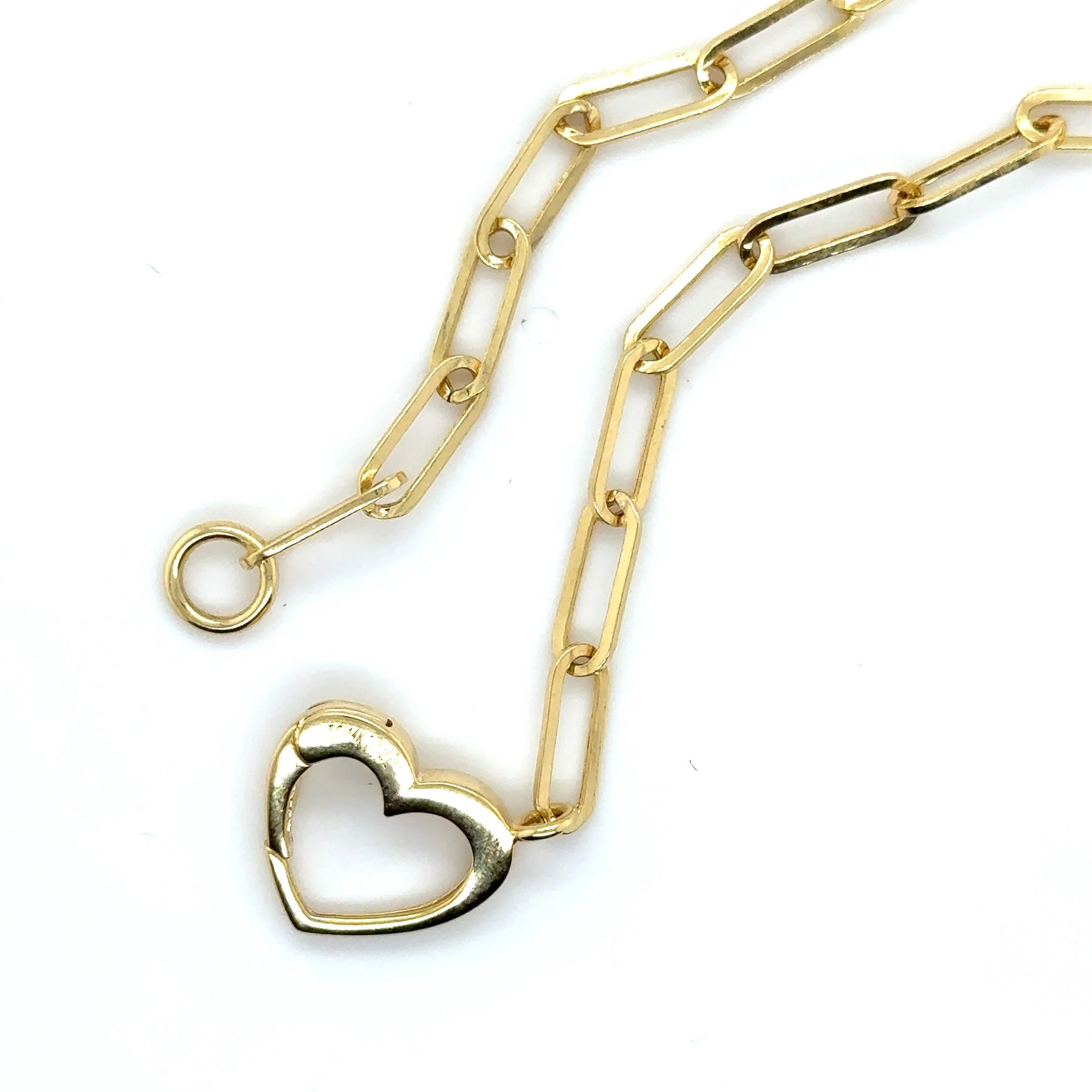 14K Gold Heart Clasp Paperclip Necklace