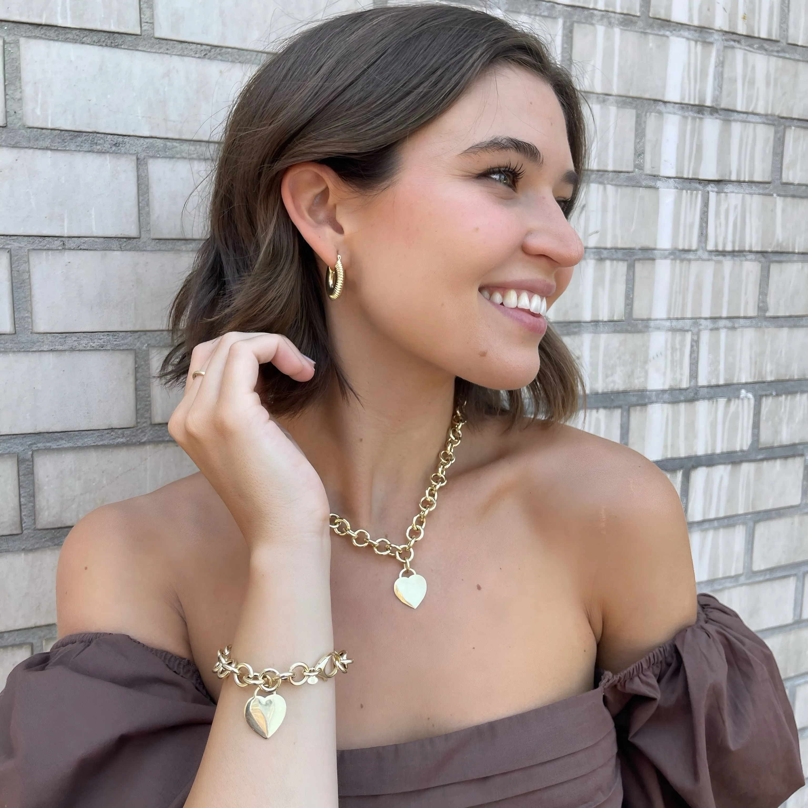 14K Gold Heart Tag Rolo Link Necklace