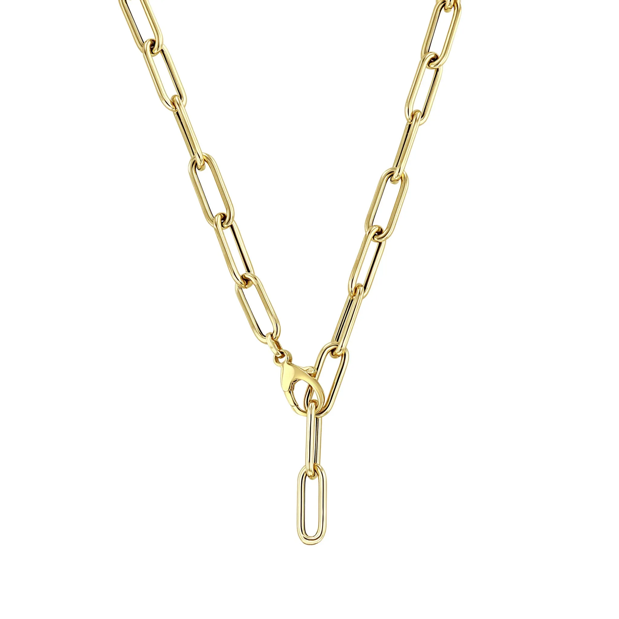14k Gold Large Paperclip Chain Lariat Necklace