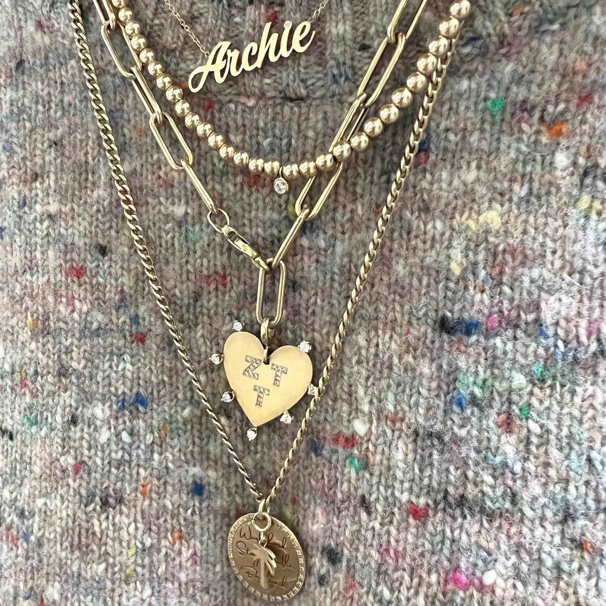 14k Gold Large Paperclip Chain Lariat Necklace