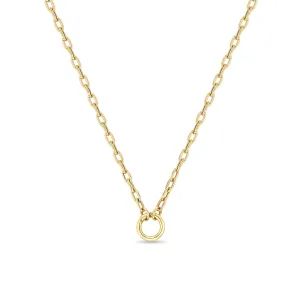 14k Gold Medium Square Oval Chain Round Enhancer Necklace