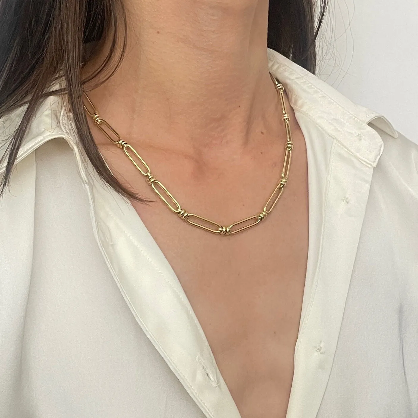 14K Gold Oblong And Round Link Necklace