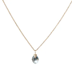 14K Gold "Claw-Set" Oval Aquamarine Necklace with Diamond Details