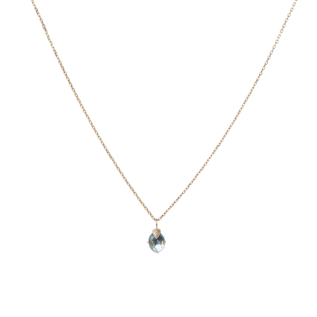 14K Gold "Claw-Set" Oval Aquamarine Necklace with Diamond Details