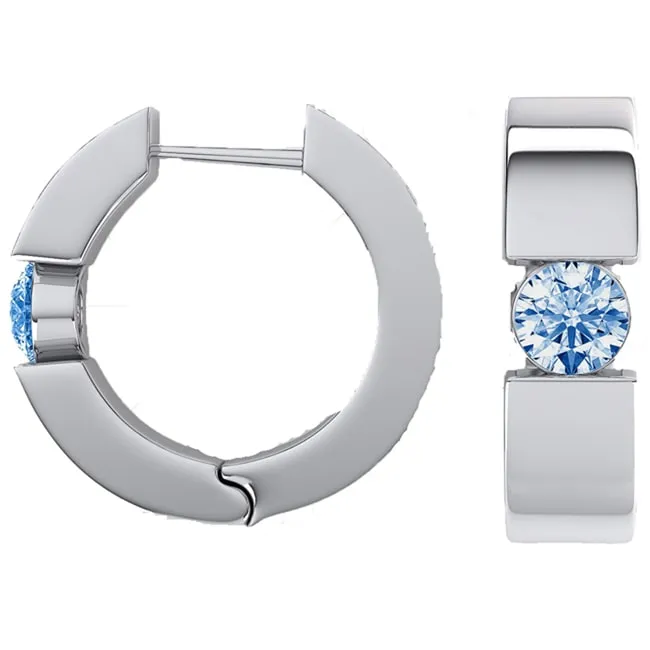14k Gold Round Blue-Topaz Huggie Earrings (0.40.ct.tw)