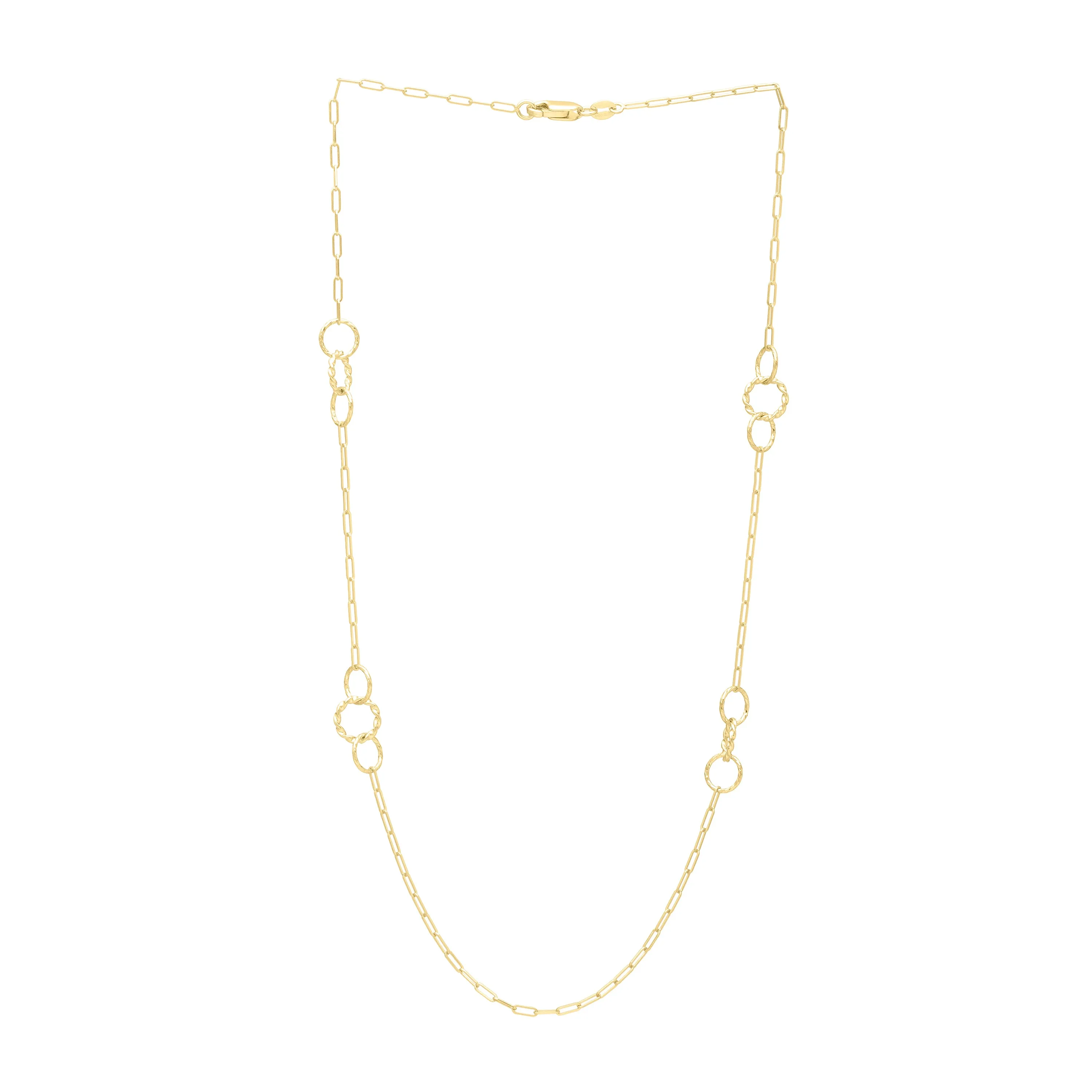 14K Gold Twist Circle Link Necklace