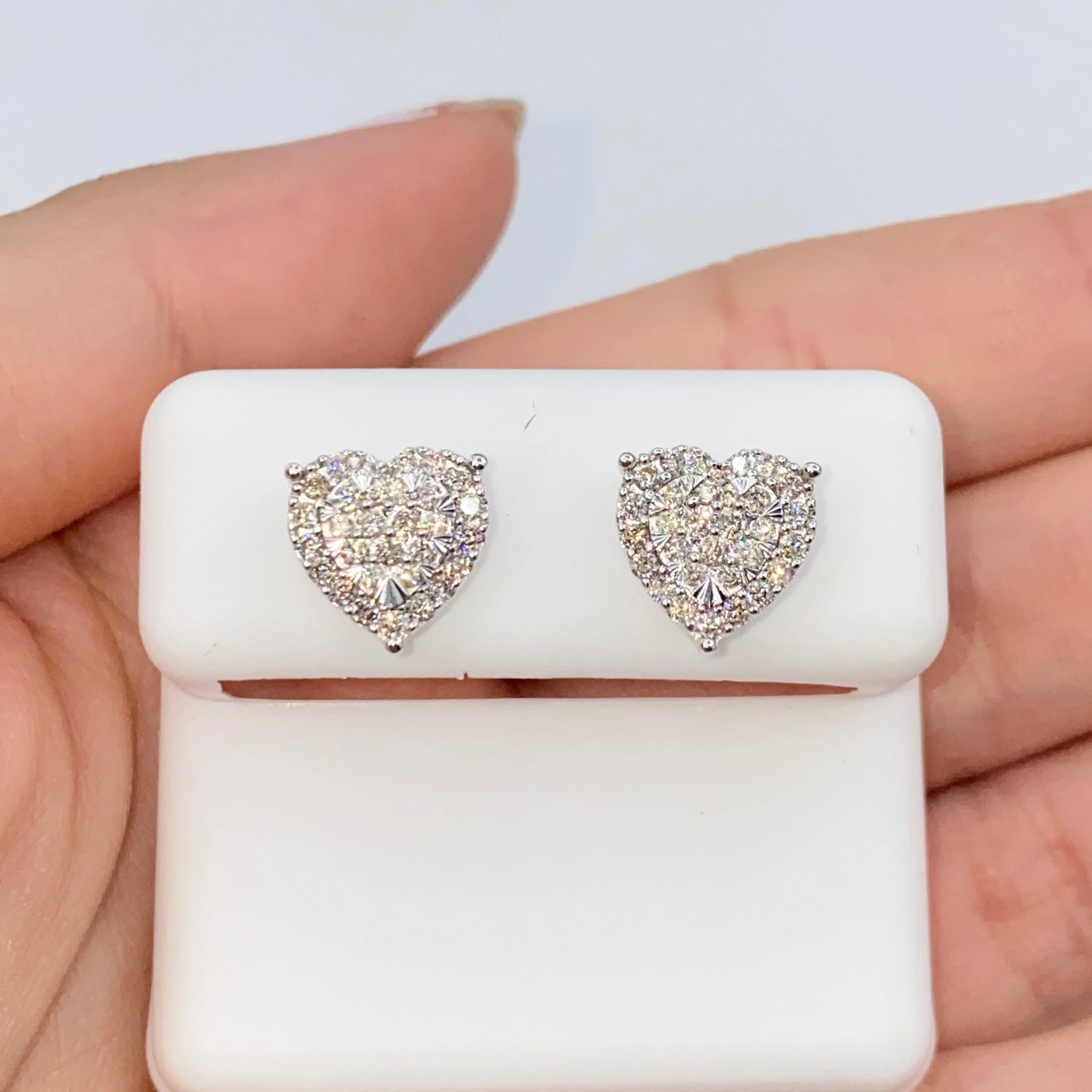 14K Halo Heart Iced Diamond Earrings