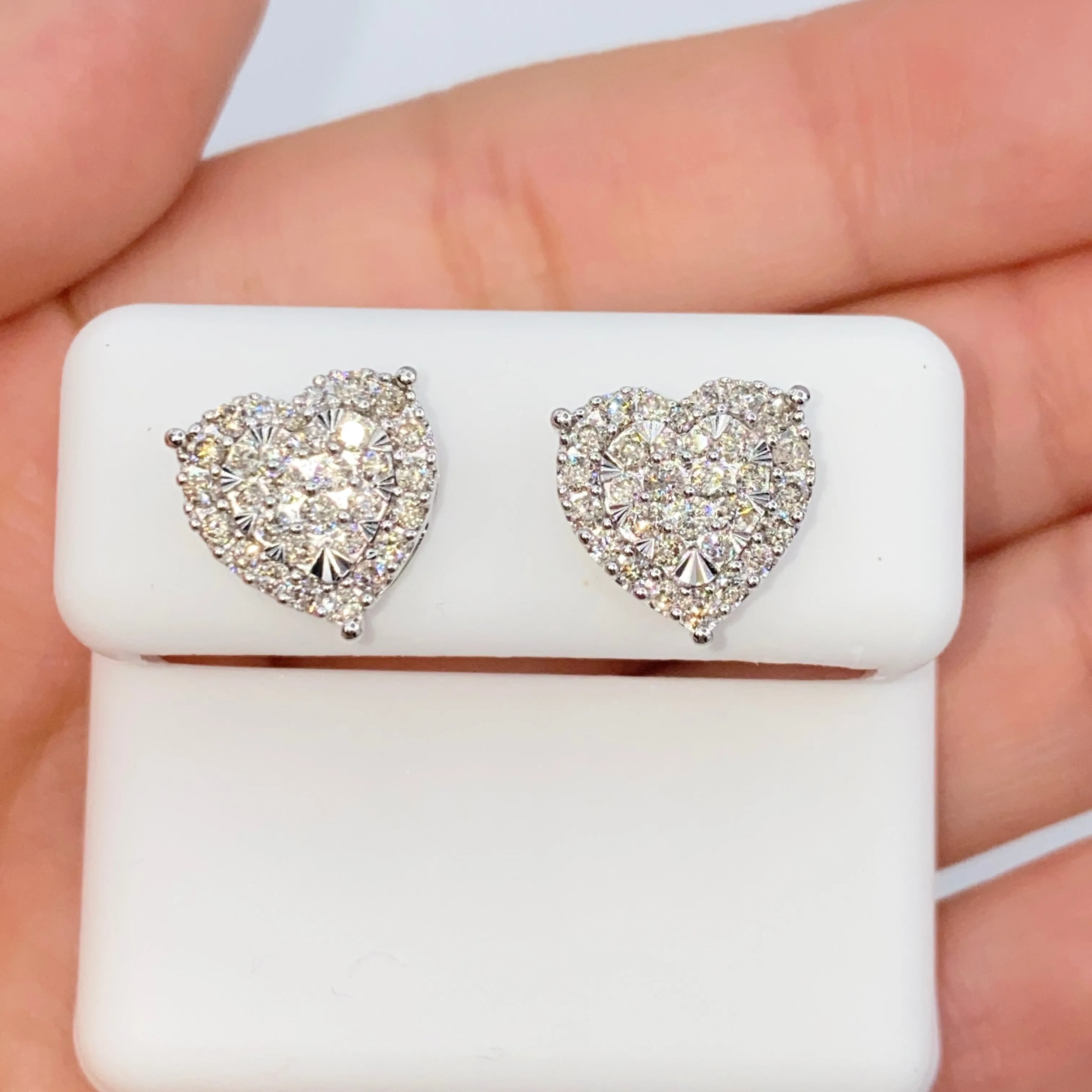 14K Halo Heart Iced Diamond Earrings