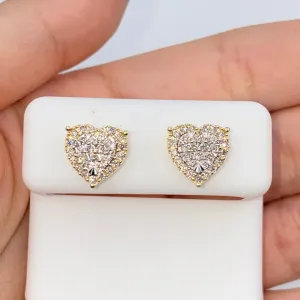 14K Halo Heart Iced Diamond Earrings