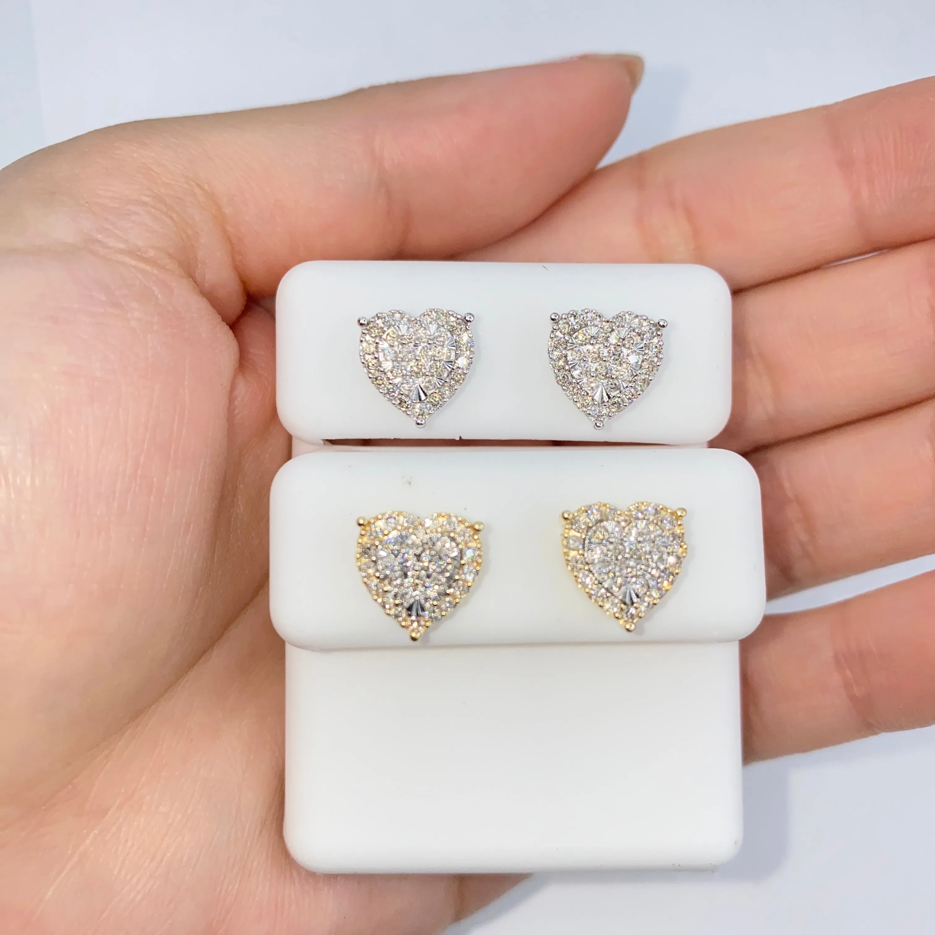 14K Halo Heart Iced Diamond Earrings