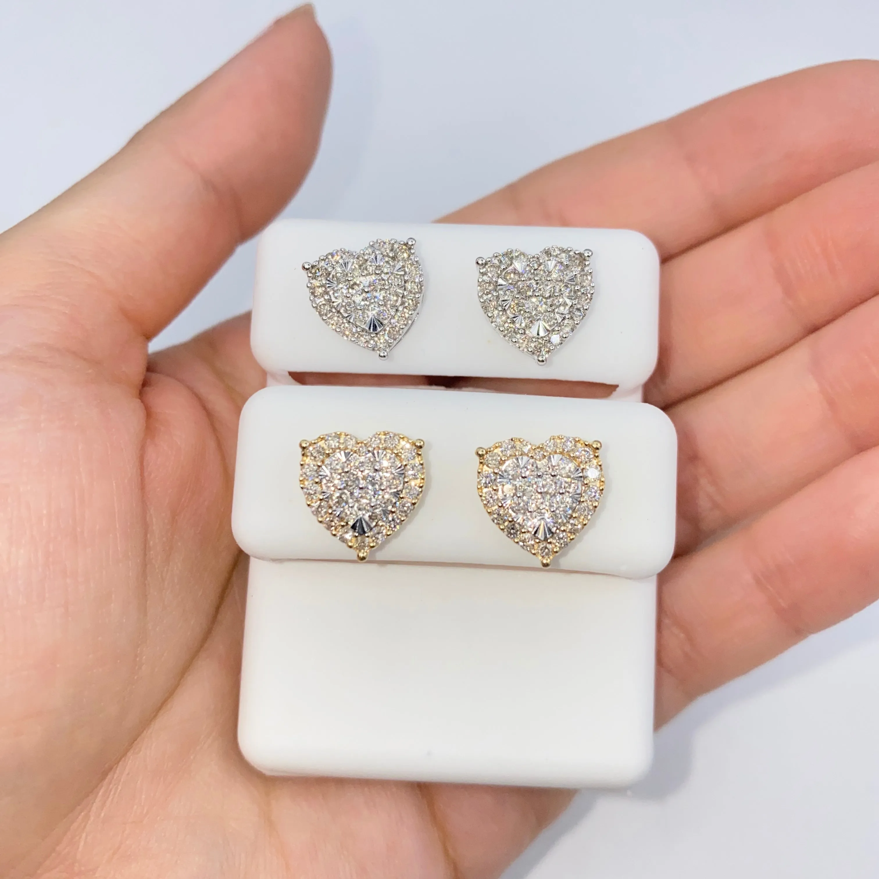14K Halo Heart Iced Diamond Earrings