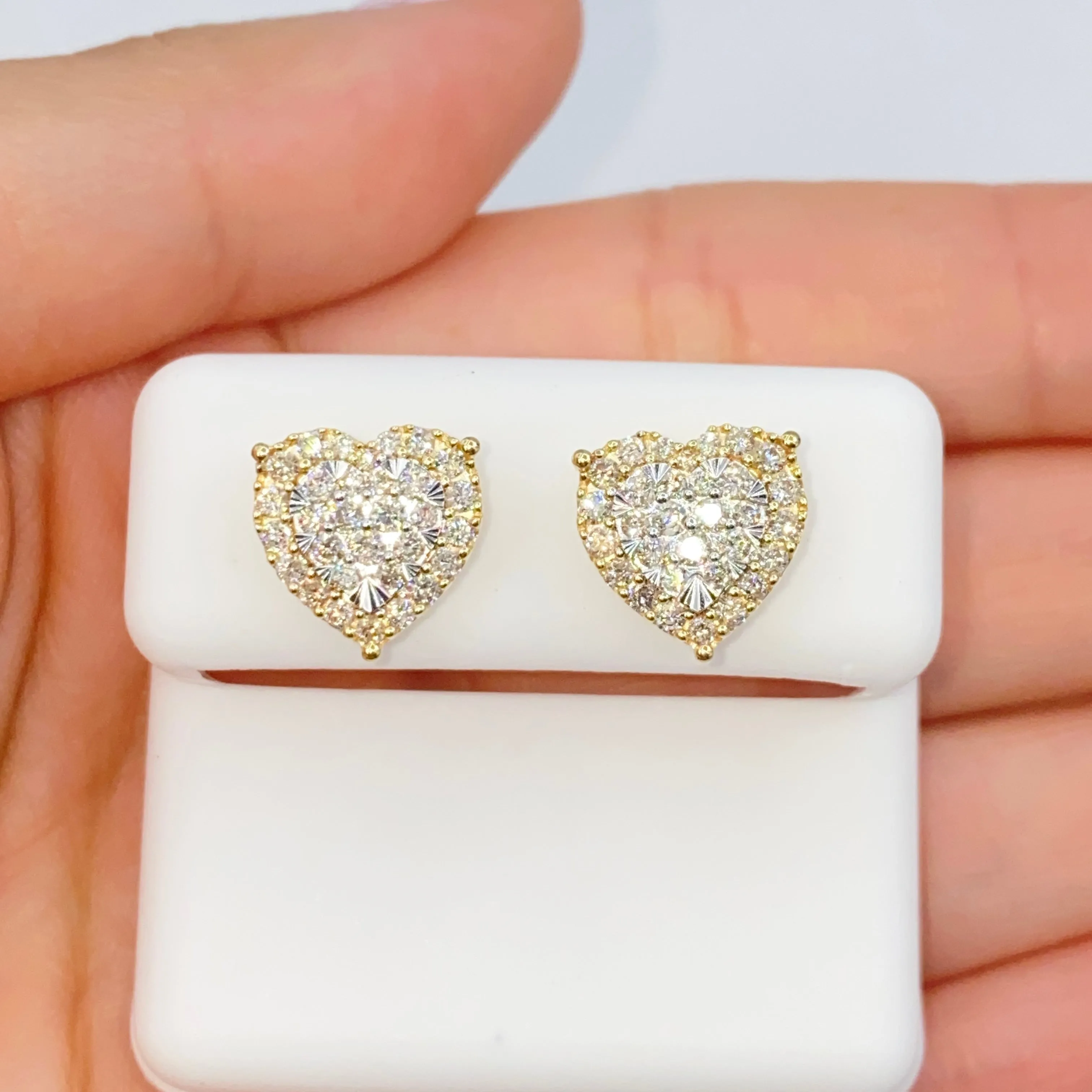 14K Halo Heart Iced Diamond Earrings