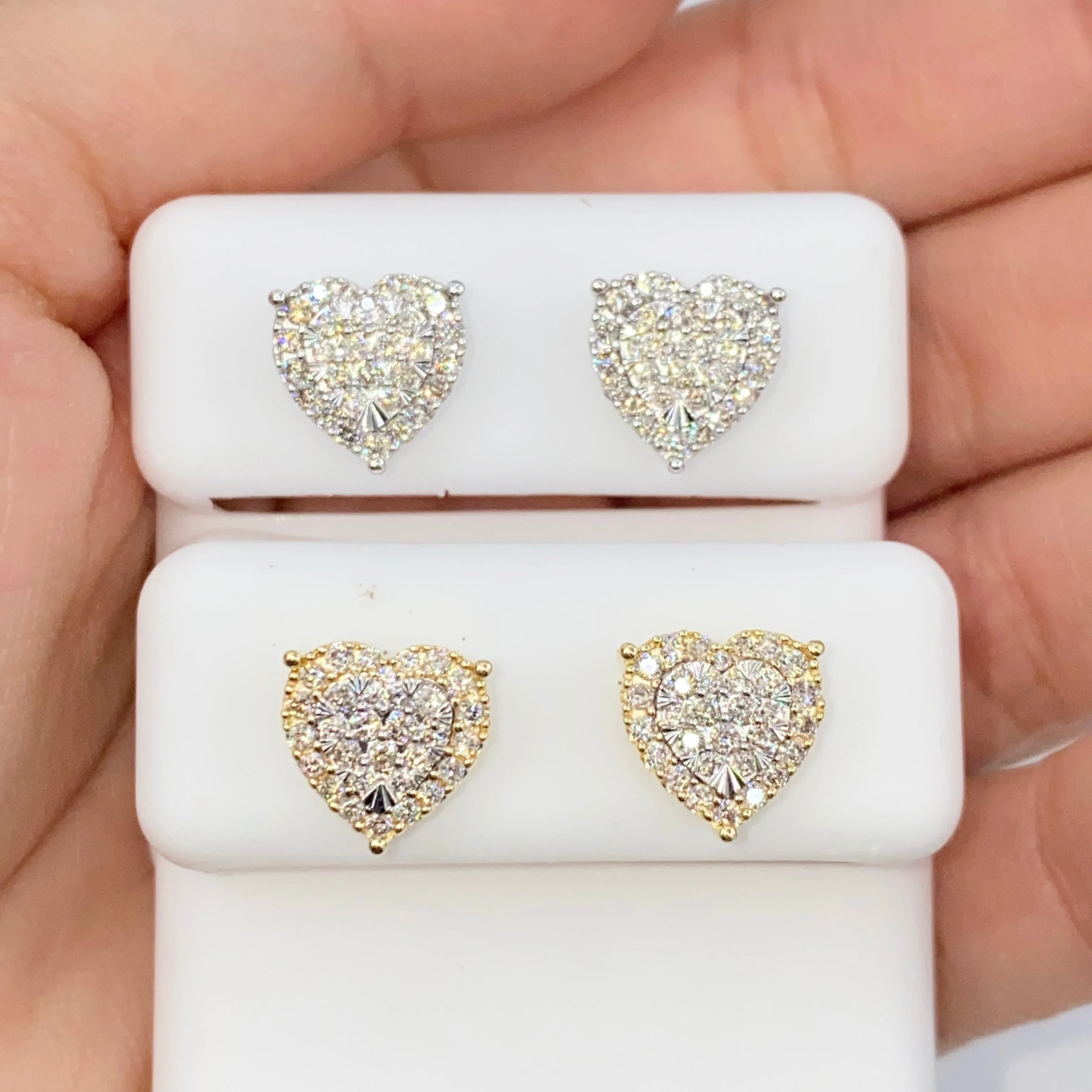 14K Halo Heart Iced Diamond Earrings