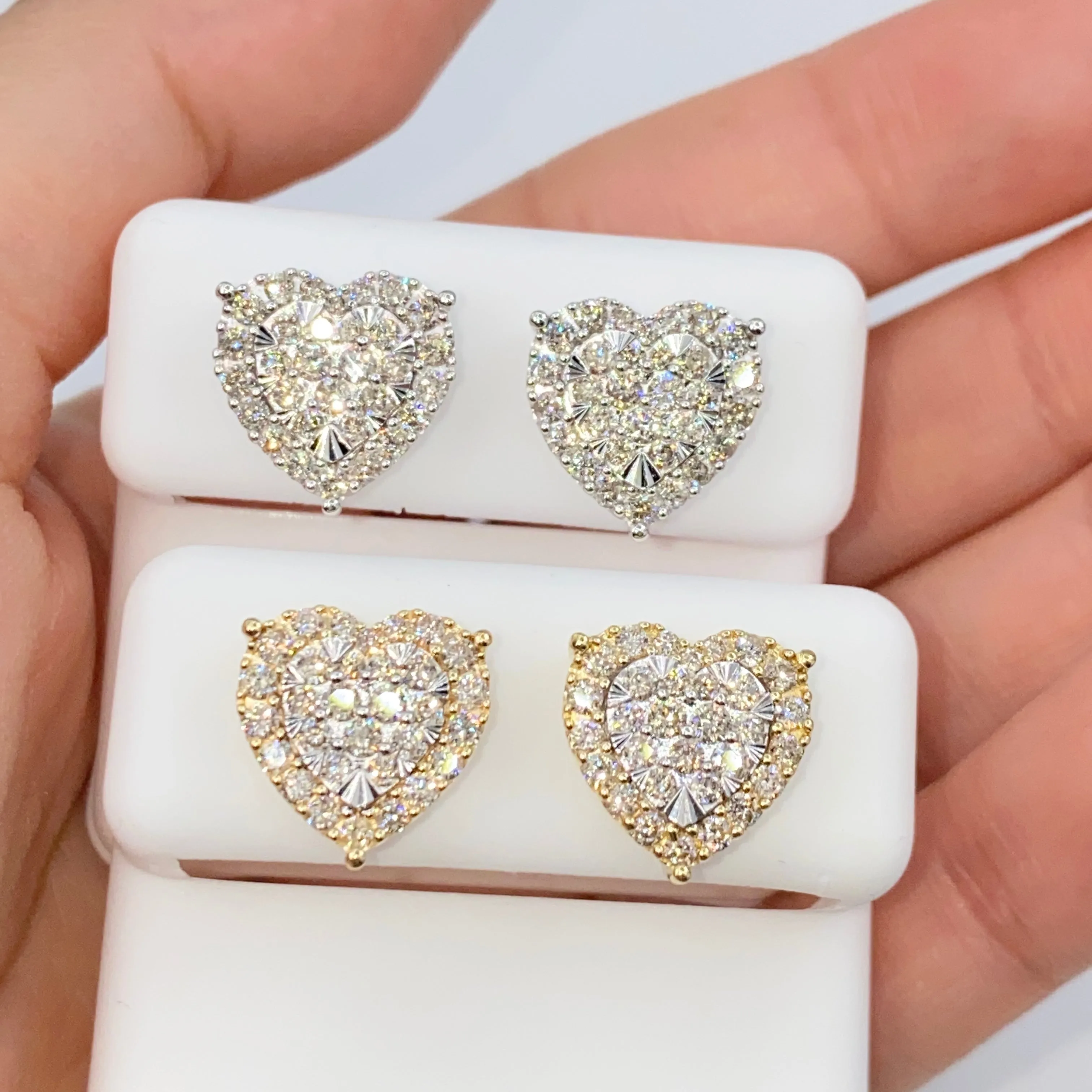 14K Halo Heart Iced Diamond Earrings