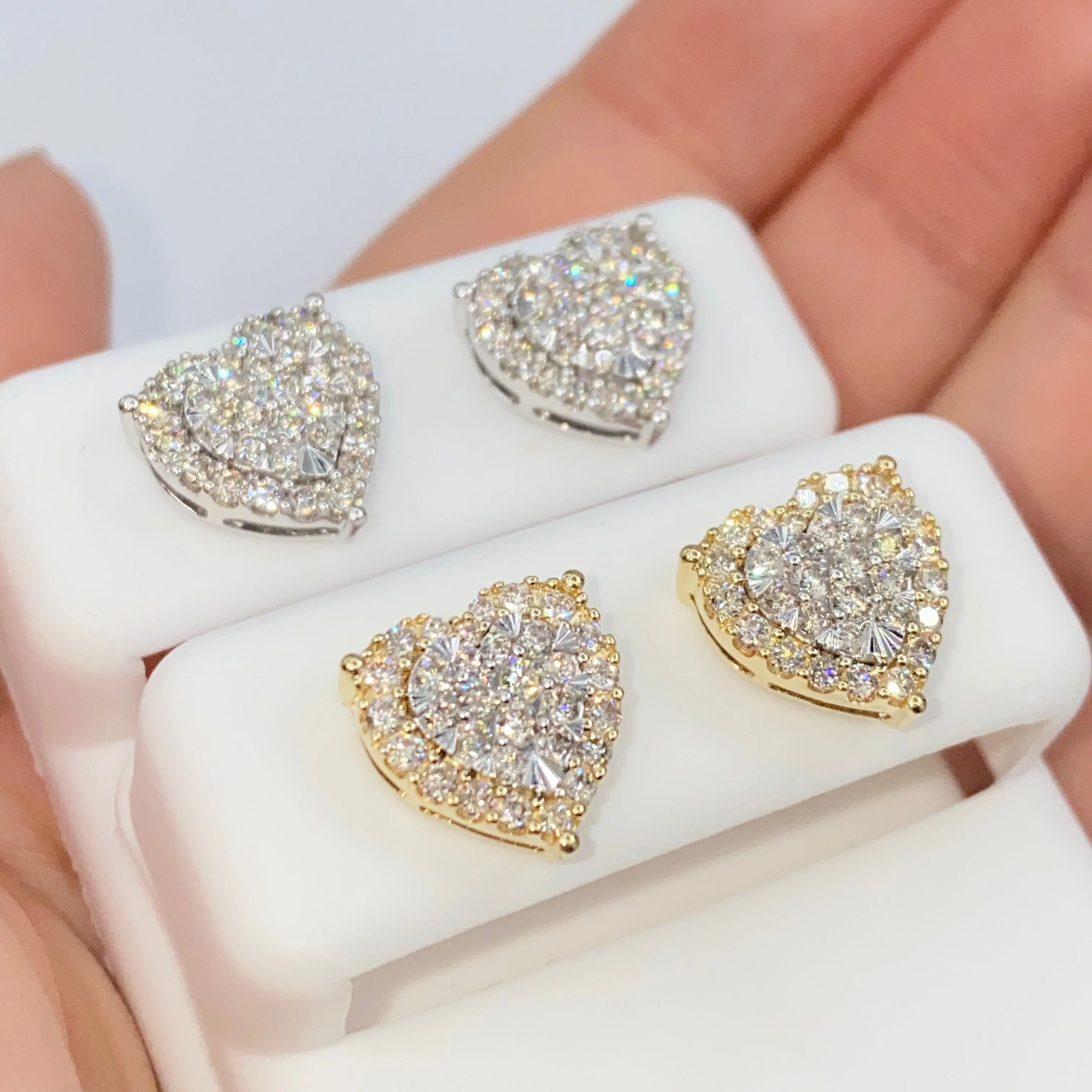 14K Halo Heart Iced Diamond Earrings